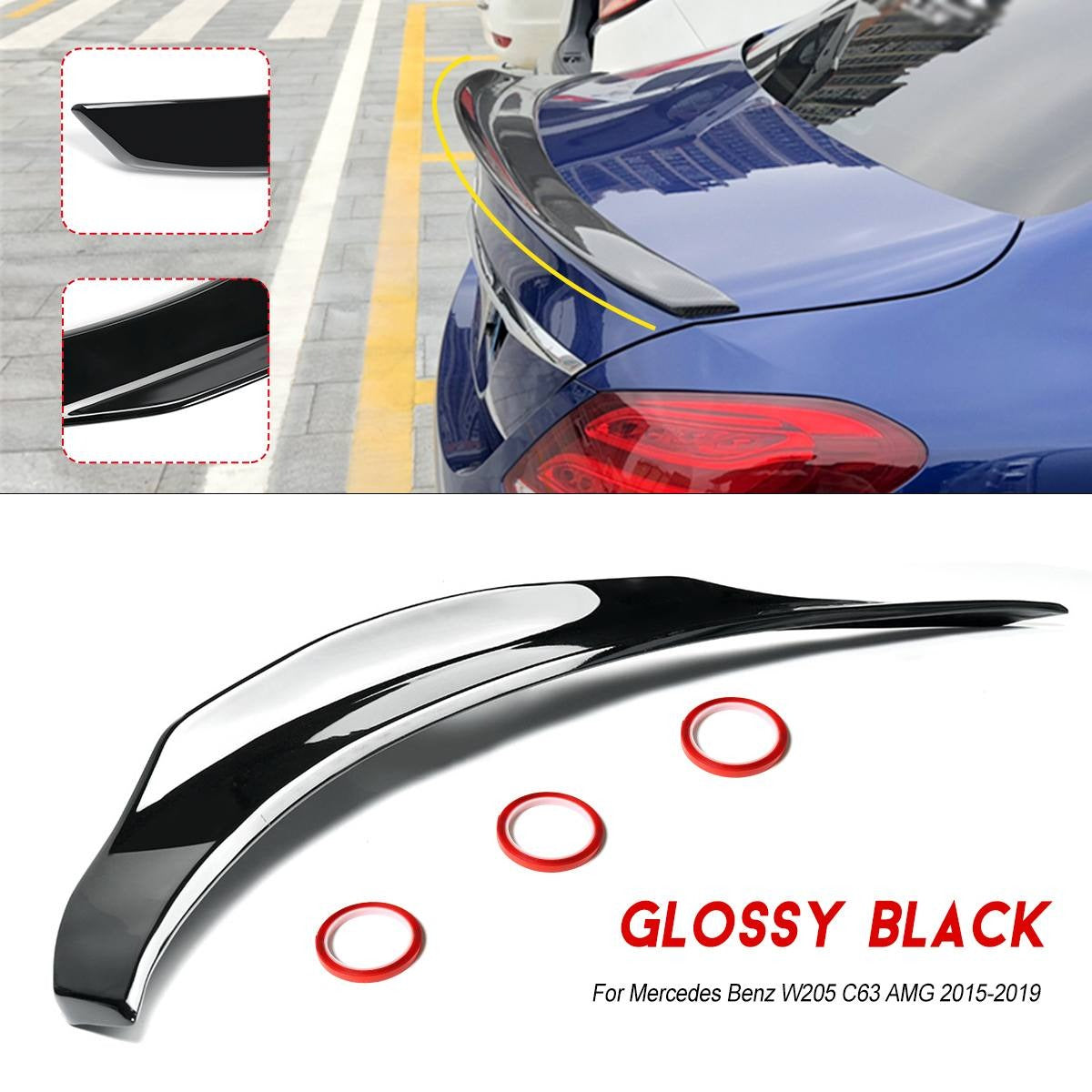 Car Wing Spoiler ABS Glossy Black Highkick Trunk Spoiler Wing For Mercedes Benz W205 C63 AMG 2015-2019